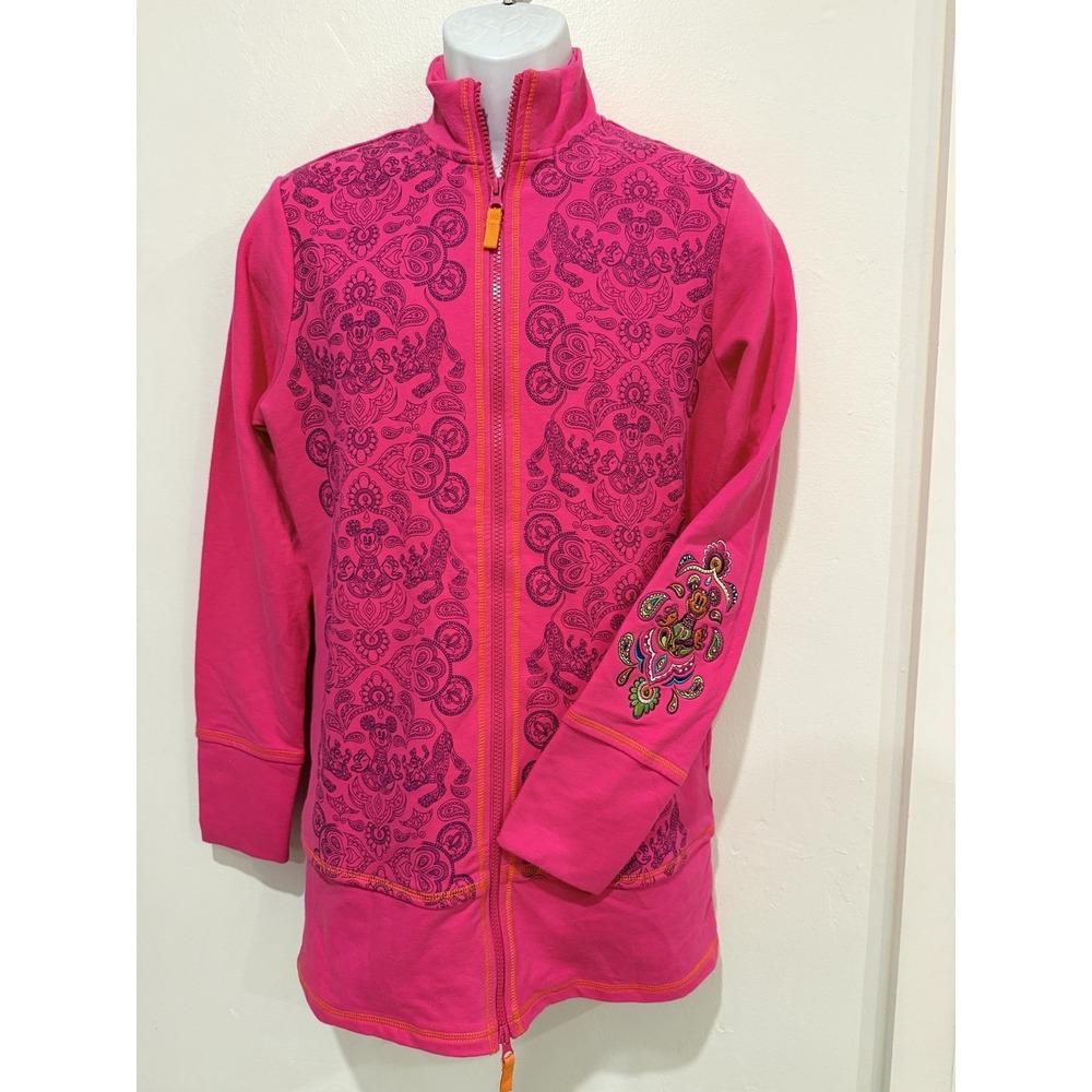 Y2K Disney Parks Women Jacket M Pink Paisley Embroidered Zip Boho Festival - Picture 2 of 11